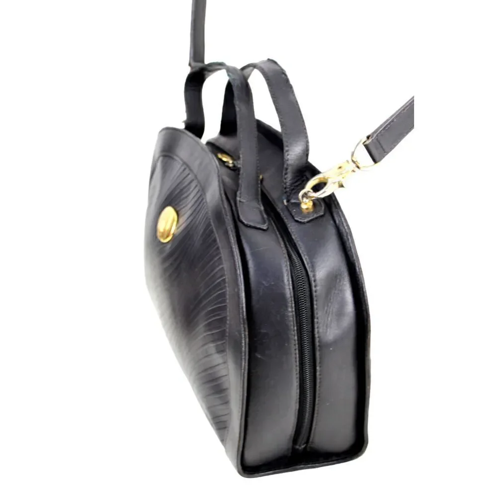AUTHENTIC Mark Cross ITALY BLACK GENUINE LEATHER SHOULDER BAG X-BODY HANDBAG